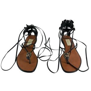 VALENTINO GARAVANI Tribal Black/Brown Leather Gladiator Sandals 37.5 - 7.5 US